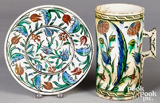 Iznik pottery plate and pitcher 16th/17th c.