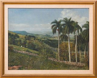 EDUARDO MORALES (1868-1938): LANDSCAPE WITH PALM TREES