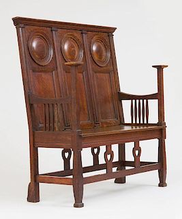 STYLE OF C.F.A. VOYSEY, ARTS AND CRAFTS BENCH, ENGLISH