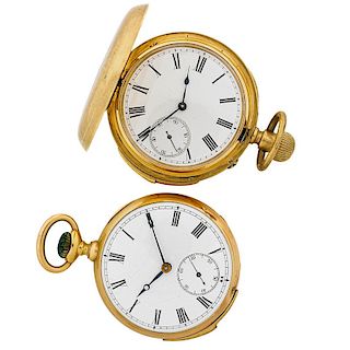 TWO CONTINENTAL GOLD POCKET WATCH REPEATERS