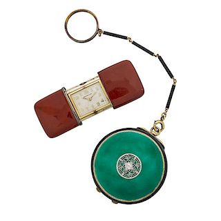 ENAMELED GOLD COMPACT & TIFFANY & CO. PURSE WATCH