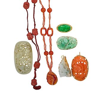 SEVEN PIECES OF CHINESE JEWELRY INCLUDES JADE