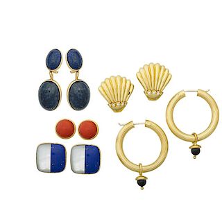 FIVE PAIRS OF TAILORED YELLOW GOLD EARRINGS