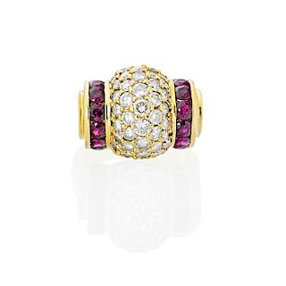 DIAMOND BOULLE & RUBY 18K GOLD RING BY LAGOS