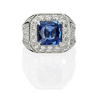 FACETED BLUE SAPPHIRE, DIAMOND & WHITE GOLD RING