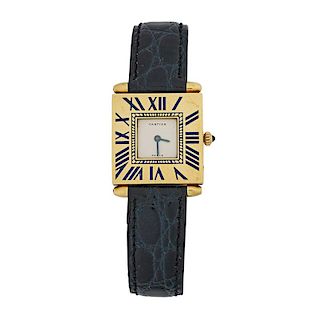 LADY'S CARTIER TOUCHON ENAMELED 18K GOLD WATCH