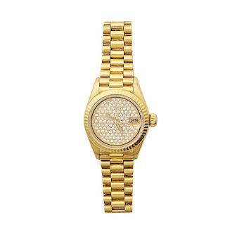LADY'S ROLEX GOLD & DIAMOND PRESIDENT OYSTER DATE JUST WATCH
