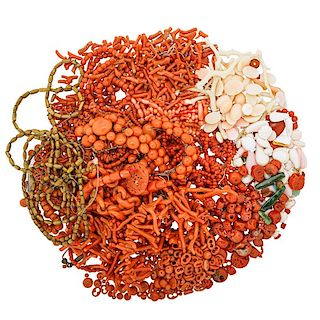 ESTATE COLLECTION OF CORAL ELEMENTS FOR JEWELRY