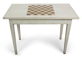 A Swedish Painted Games Table Height 30 x width 40 1/2 x depth 21 1/2 inches.