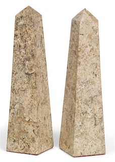 A Pair of Marble Obelisks Height 14 inches.