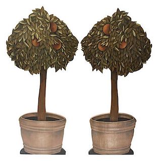 A Pair of Painted Wood Topiary Fire Screens Height 54 inches.