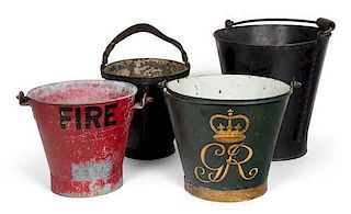 A Group of Four Fire Buckets Height of tallest 14 1/2 inches.