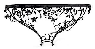 A Black Metal Glass Top Console Table Height 23 1/2 x width 49 1/2 x depth 14 inches.