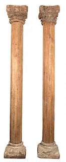 A Pair of Indian Carved Wood Columns Height 102 inches.