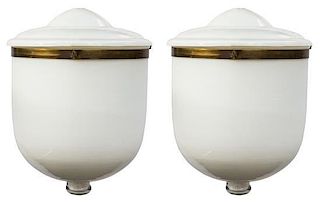 Two Indian Opaque Glass Lanterns Height 13 inches.
