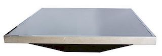 A Contemporary Chrome and Black Glass Inset Low Coffee Table Height 10 x 39 inches square.