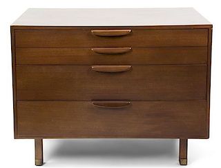 A Mid-Century Modern Chest of Four Drawers Height 29 3/4 x width 36 x depth 17 3/4 inches.