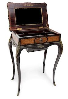 A Louis XV Style Marquetry Inlaid Dressing Table Height 29 1/2 x width 23 1/2 x depth 15 1/2 inches.