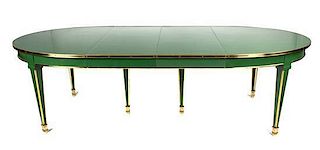 A Louis XVI Style Green Lacquered Extension Table Height 28 3/4 x width 139 x depth 46 1/4 inches.