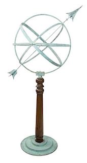 A Continental Patinated Iron Armillary Sphere Height 72 inches.