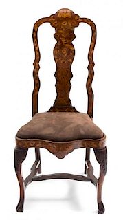 A Dutch Marquetry Walnut Side Chair Height 44 1/2 inches.