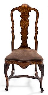 A Dutch Marquetry Walnut Side Chair Height 44 1/4 inches.