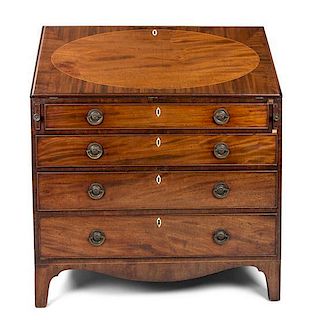 A George III Inlaid Mahogany Slant Front Desk Height 44 1/2 x width 41 x depth 21 inches.