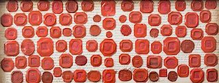 A Framed Collection of Red Wax Seals 8 1/2 x 22 1/2 inches.