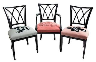 Set of Twelve Contemporary Regency Style Ebonized Dining Chairs Height 34 inches.