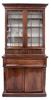 A Regency Style Mahogany Secretary/Bookcase Height 84 1/2 x width 39 x depth 18 1/2 inches.