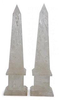 A Pair of Rock Crystal Obelisks Height 10 3/4 inches.
