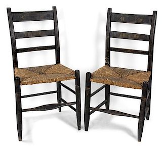 A Pair of American Painted Hitchcock Ladderback Side Chairs Height 33 1/2 inches.
