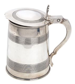 A George III Silver Tankard, Henry Nutting, London, 1801, of tapering cylindrical form with two wide reeded bands, a slightly