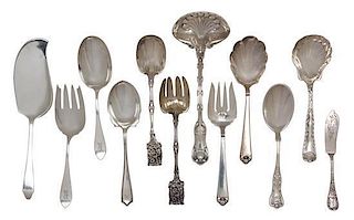 An Assortment of American Silver Serving Articles, Various makers, comprising six serving spoons three serving forks one ladl