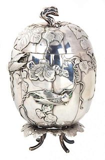 A Silver-Plate Covered Gourd Form Vase on Stand Height 7 3/4 inches.