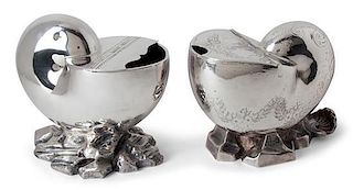 Two English Silver-Plate Nautilus Spoon Warmers Height of taller 6 inches.