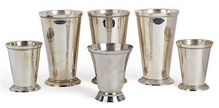 Six Silver-Plate Mint Julep Style Cups Height of tallest 7 inches.