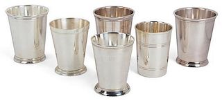 Six Miscellaneous Silver-Plate Mint Julep Cups Height of tallest 4 3/4 inches.