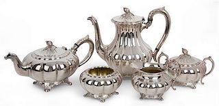 A Five-Piece Silver-Plate Tea and Coffee Service Height of first 9 inches.