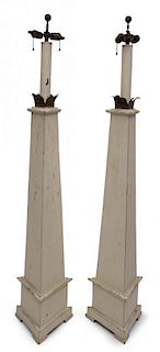 A Pair of Italian Painted Two-Light Floor Lamps Height 61 1/2 inches.