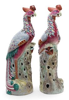A Pair of Chinese Famille Rose Models of Phoenix Height 24 1/2 inches.