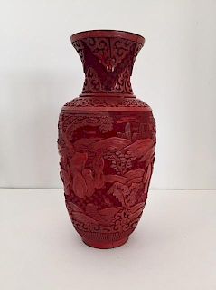 A Chinese Carved Cinnabar Lacquer Vase Height 9 inches.