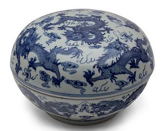 A Chinese Blue and White Porcelain Bowl Height 7 x diameter 10 3/4 inches.