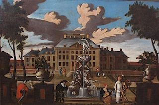 Continental School, (18th century), Court Jesters and Musicians Around a Fountain