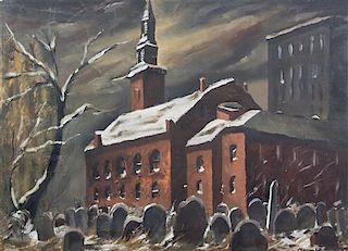 Attributed to Henry Martin Gasser, (American, 1909-1981), Church and Graveyard, New Jersey