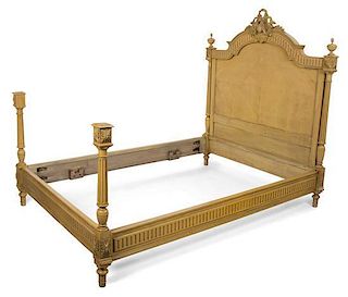 A Louis XVI Style Painted Bed Height of headboard 63 x width 55 inches.