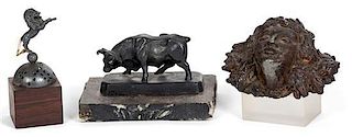 A Collection of Three Miscellaneous Bronze Sculptures Length of longest 5 inches.