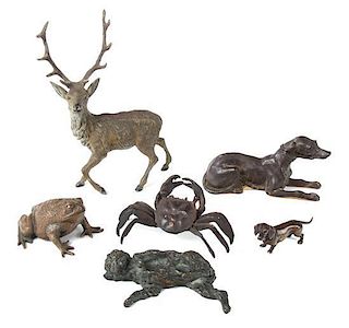 A Group of Six Bronze Animal Figures Height of tallest 7 1/2 inches.