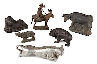 A Group of Six Bronze and Metal Animal Figures Height of tallest 4 inches.