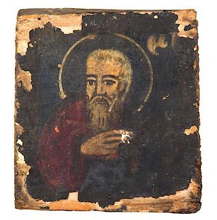A Russian Painted Icon 3 1/2 x 3 1/4 inches.